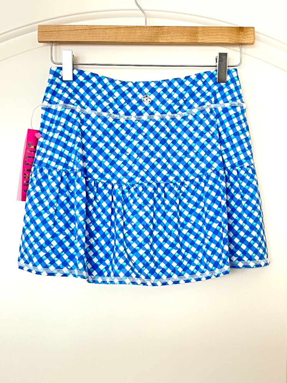 New Lilly Pulitzer Luxletic Skort Gardenia Skirt Shorts Boca Blue White Check XS - Picture 2 of 13